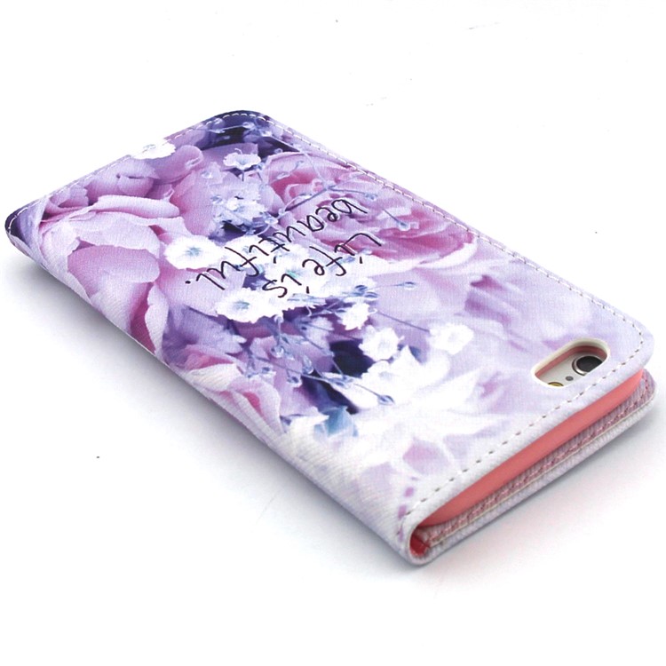 Life Is Beautiful and Flower Leather Wallet Stand Cover for iPhone 6 / 6s 4.7 inch-7