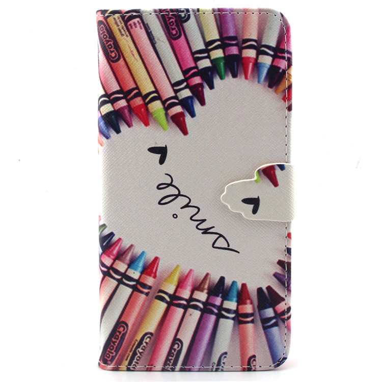 For iPhone 6 Plus / 6s Plus Flip Wallet Faux Leather Stand Case - Crayons Circled Heart-1