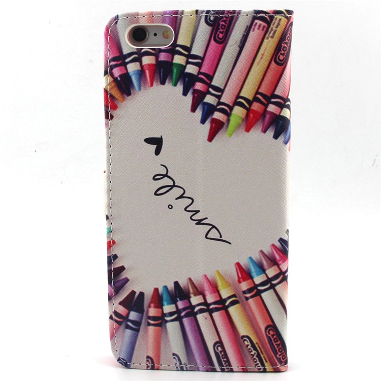 For iPhone 6 Plus / 6s Plus Flip Wallet Faux Leather Stand Case - Crayons Circled Heart-2