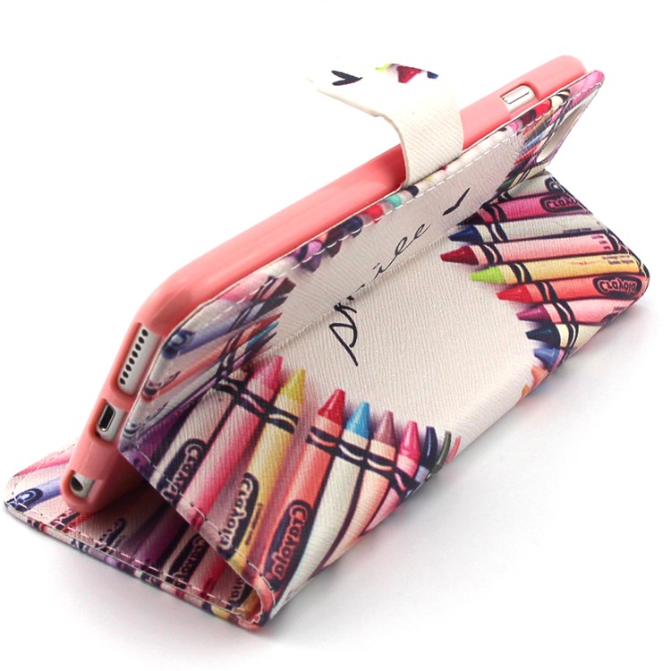 For iPhone 6 Plus / 6s Plus Flip Wallet Faux Leather Stand Case - Crayons Circled Heart-3