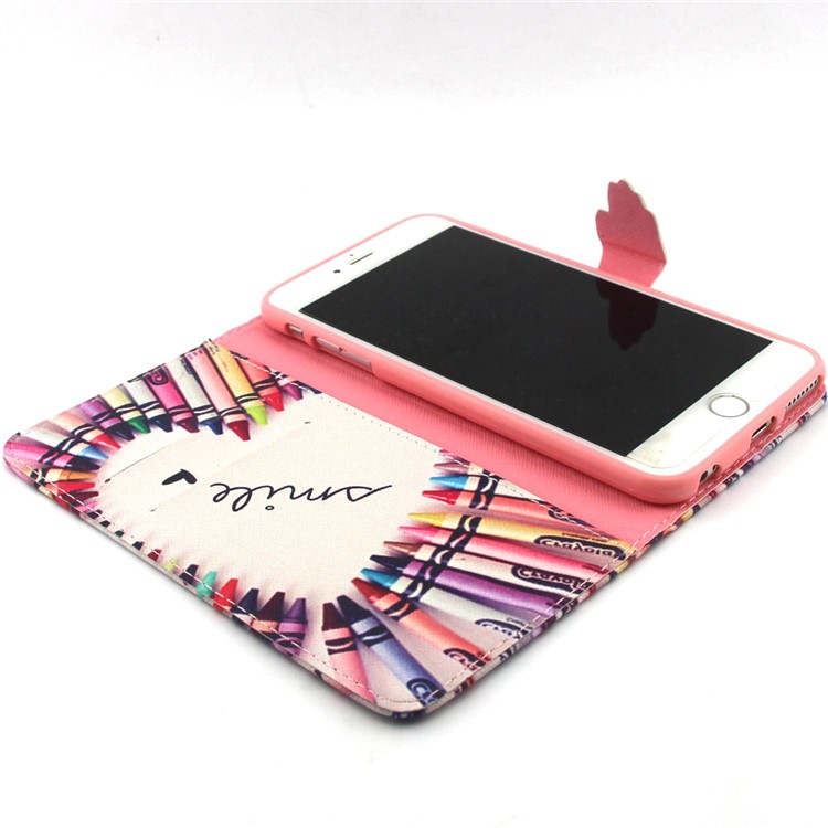 For iPhone 6 Plus / 6s Plus Flip Wallet Faux Leather Stand Case - Crayons Circled Heart-4