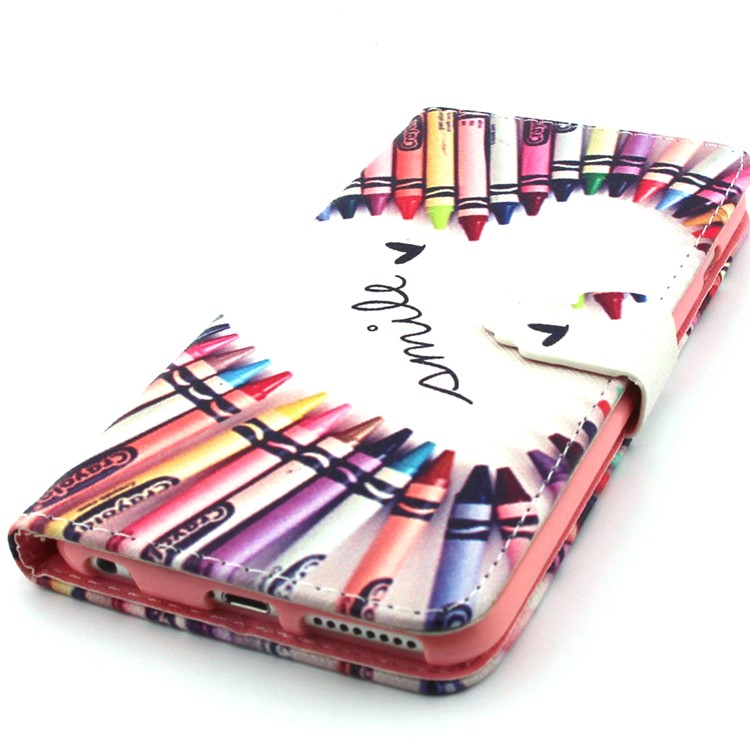 For iPhone 6 Plus / 6s Plus Flip Wallet Faux Leather Stand Case - Crayons Circled Heart-5