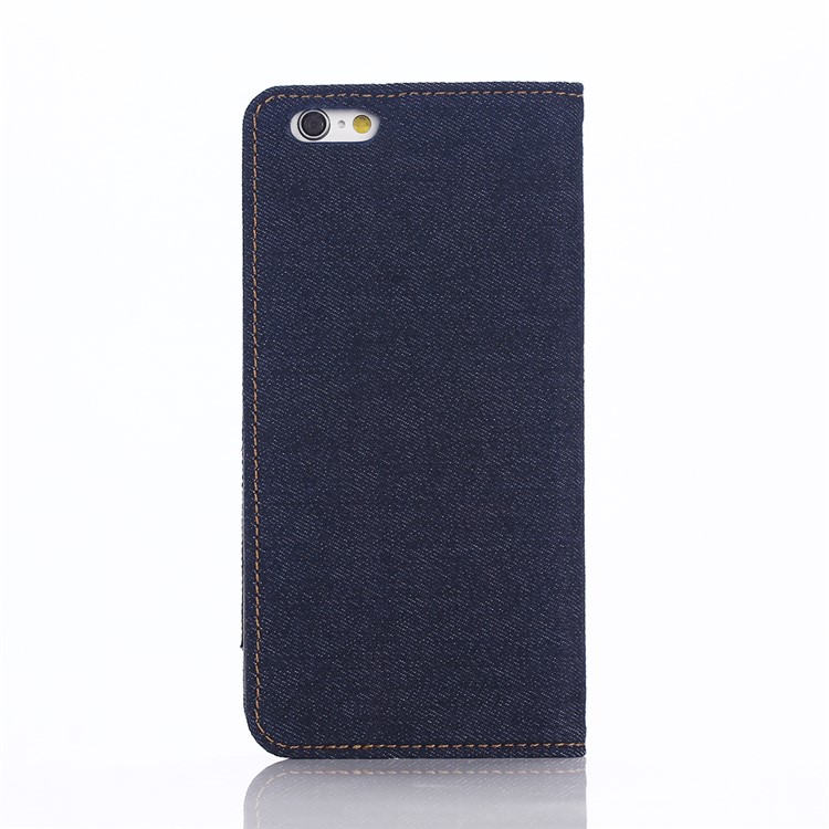 For iPhone 6s Plus 5.5-inch Pocket Design Jeans Cloth Wallet Leather Cover - Dark Blue-2