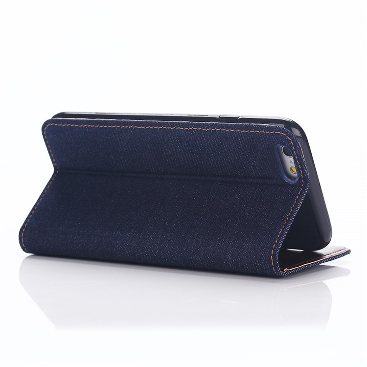 For iPhone 6s Plus 5.5-inch Pocket Design Jeans Cloth Wallet Leather Cover - Dark Blue-4
