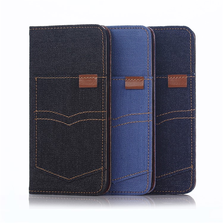 For iPhone 6s Plus 5.5-inch Pocket Design Jeans Cloth Wallet Leather Cover - Dark Blue-5