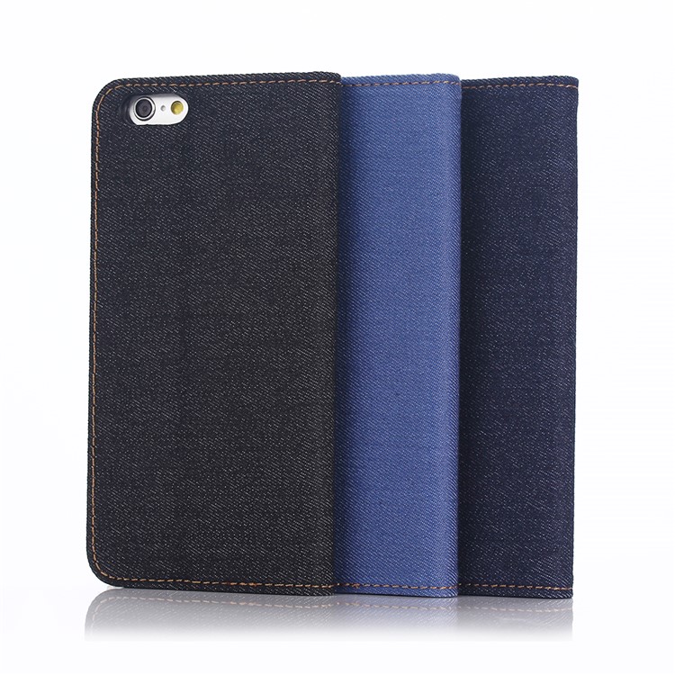 For iPhone 6s Plus 5.5-inch Pocket Design Jeans Cloth Wallet Leather Cover - Dark Blue-6