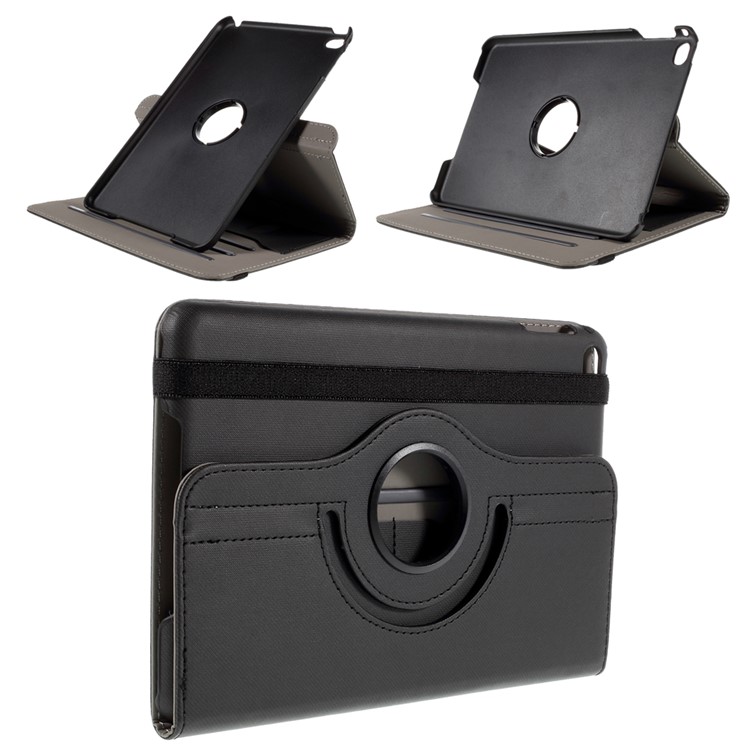 Cloth Skin Smart Leather Case with Swivel Stand for iPad Mini 4 - Black-1