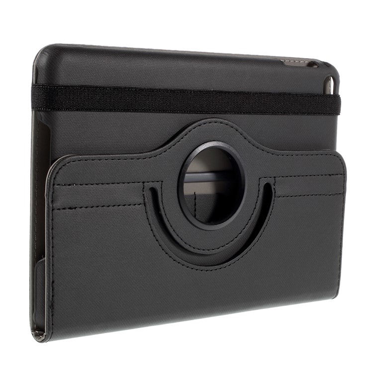 Cloth Skin Smart Leather Case with Swivel Stand for iPad Mini 4 - Black-4