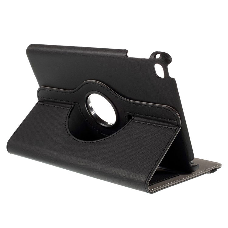 Cloth Skin Smart Leather Case with Swivel Stand for iPad Mini 4 - Black-6