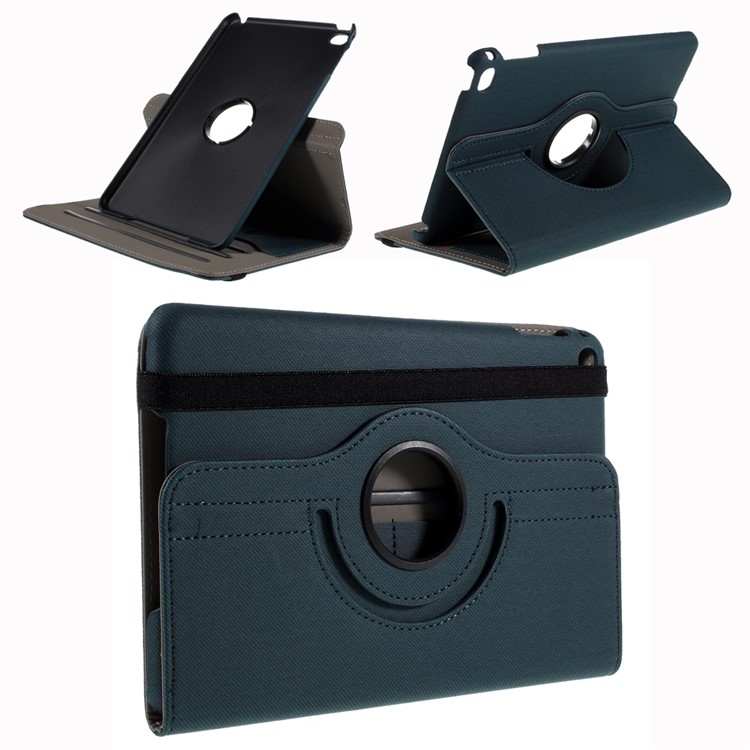 Cloth Skin Card Holder Leather Cover with Swivel Stand for iPad Mini 4 - Dark Blue-1