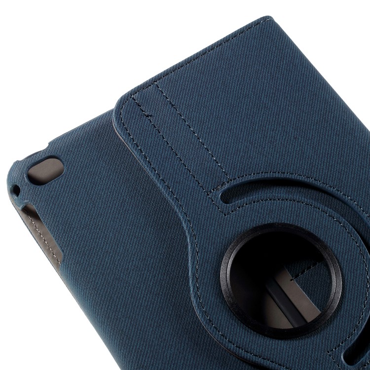 Cloth Skin Card Holder Leather Cover with Swivel Stand for iPad Mini 4 - Dark Blue-12
