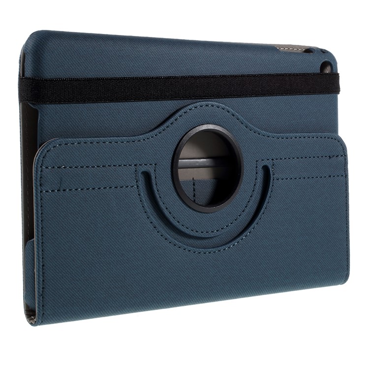 Cloth Skin Card Holder Leather Cover with Swivel Stand for iPad Mini 4 - Dark Blue-4