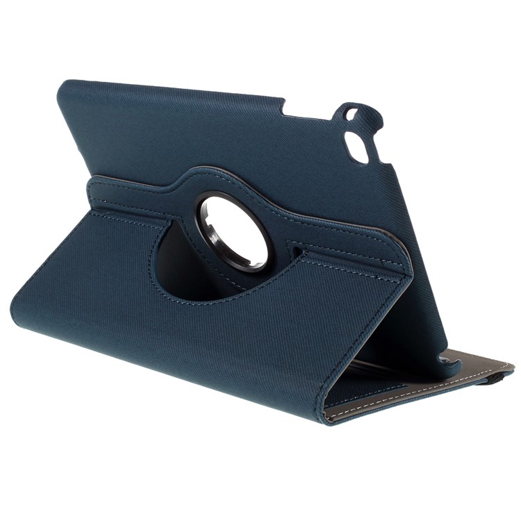 Cloth Skin Card Holder Leather Cover with Swivel Stand for iPad Mini 4 - Dark Blue-6