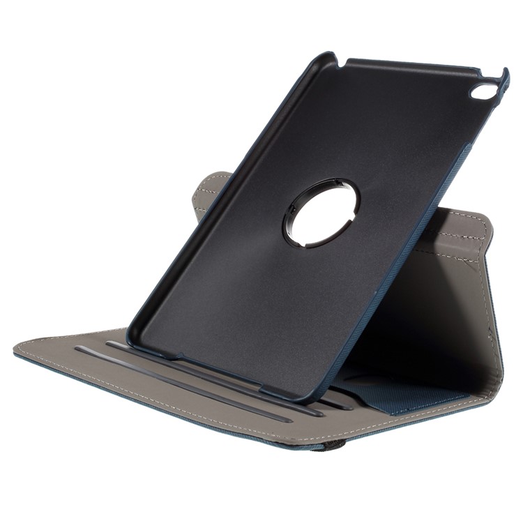 Cloth Skin Card Holder Leather Cover with Swivel Stand for iPad Mini 4 - Dark Blue-7