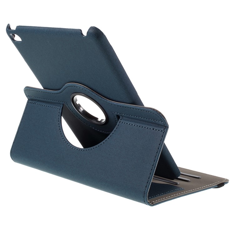 Cloth Skin Card Holder Leather Cover with Swivel Stand for iPad Mini 4 - Dark Blue-8