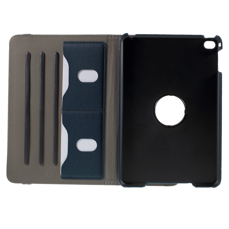 Cloth Skin Card Holder Leather Cover with Swivel Stand for iPad Mini 4 - Dark Blue-9