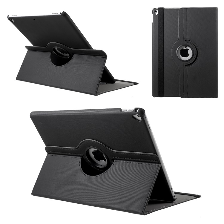 Cloth Skin Rotary Stand Smart Leather Case for iPad Pro 12.9 inch - Black-1