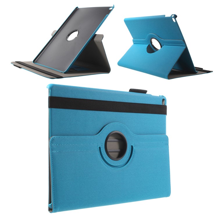 Cloth Skin Smart Leather Protective Case for iPad Pro 12.9 inch with Swivel Stand - Baby Blue-1