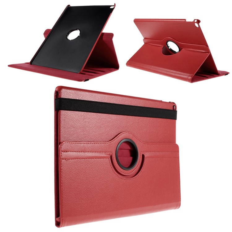For iPad Pro 12.9 inch Full Rotary Stand Lychee Leather Smart Case - Red-1