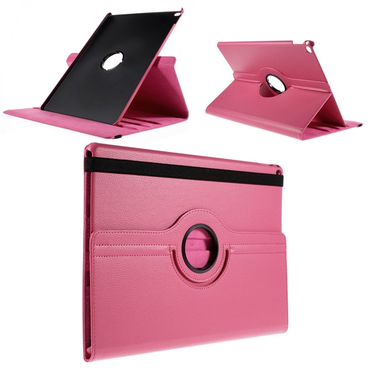 For iPad Pro 12.9 inch 360 Rotating Stand Lychee Leather Smart Cover - Rose-1