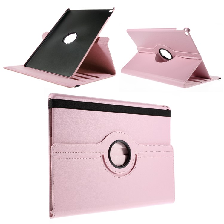 For iPad Pro 12.9 inch 360 Rotating Stand Lychee Smart Leather Case Accessory - Pink-1