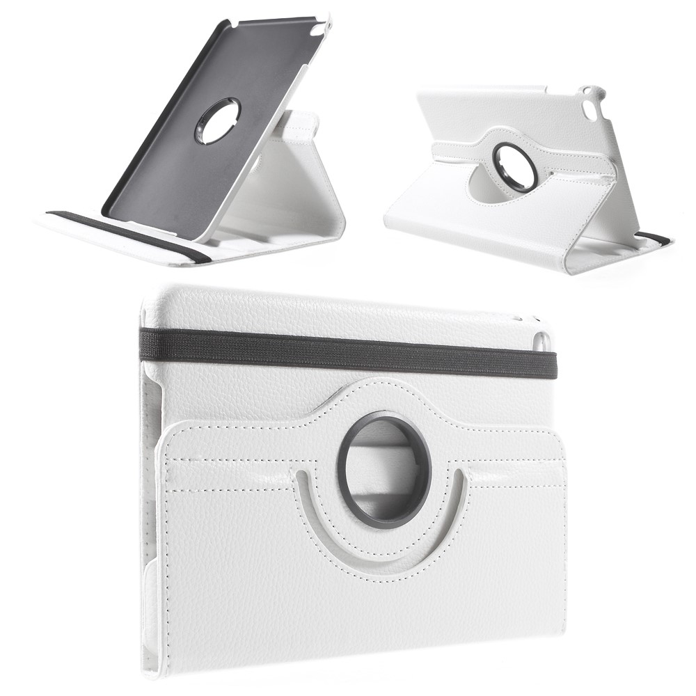 For iPad mini 4 Lychee 360-Rotation Stand Leather Tablet Case - White-1