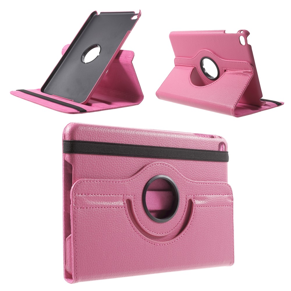 For iPad mini 4 Lychee 360-Rotation Stand Leather Tablet Cover - Rose-1