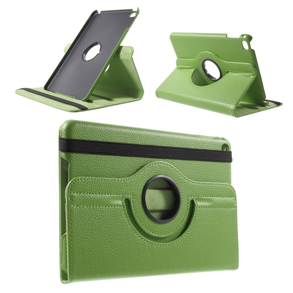 For iPad mini 4 Lychee 360-Rotation Stand Leather Case Accessory - Green-1