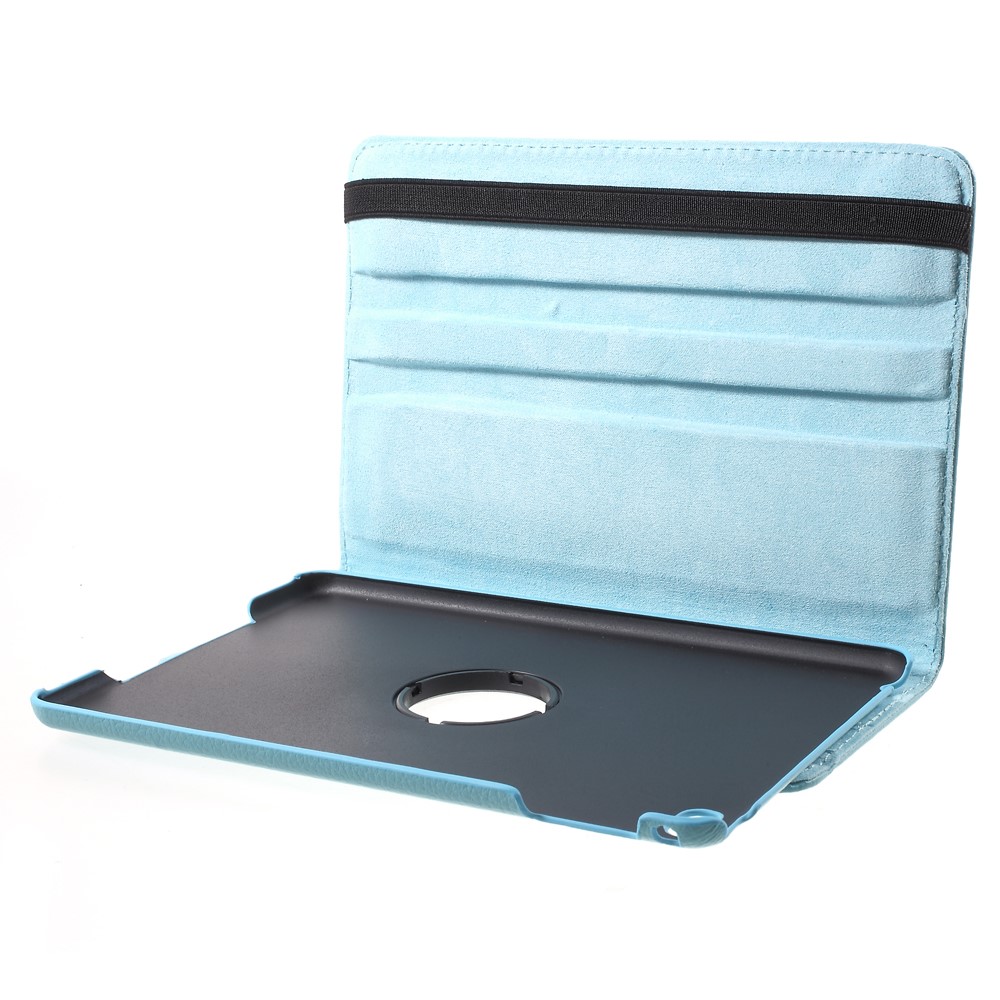 For iPad mini 4 Lychee 360-Rotation Stand Leather Shell Case - Baby Blue-7