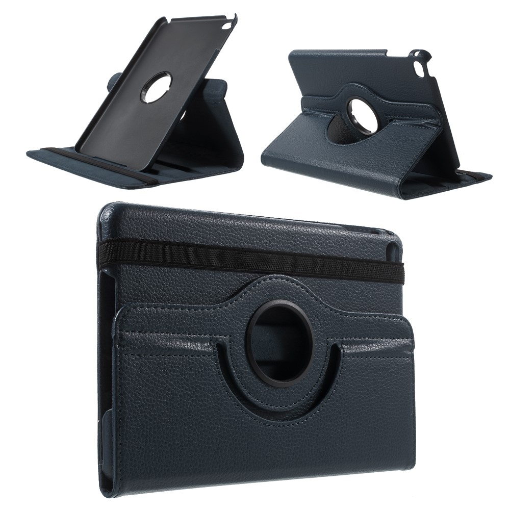 For iPad mini 4 Lychee 360-Rotation Stand Leather Protective Case - Dark Blue-1