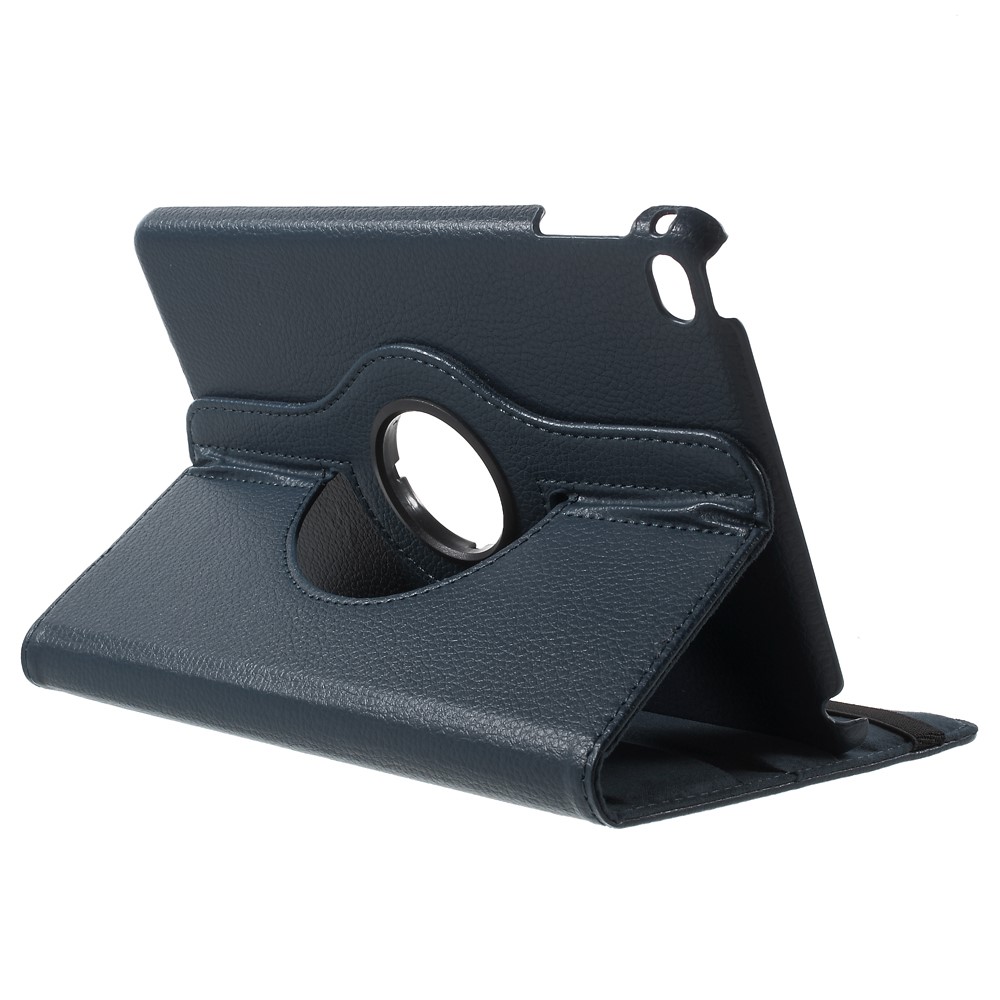 For iPad mini 4 Lychee 360-Rotation Stand Leather Protective Case - Dark Blue-4