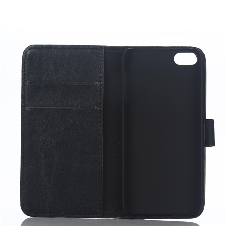 For iPod Touch 6 Retro Crazy Horse Leather Wallet Case with Stand - Black-3