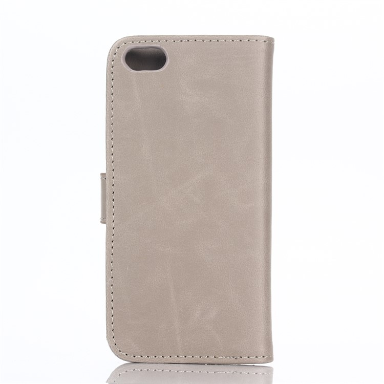 For iPod Touch 6 Retro Crazy Horse Wallet Leather Stand Case Cover - Grey-2