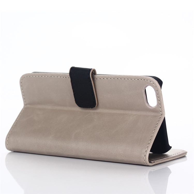 For iPod Touch 6 Retro Crazy Horse Wallet Leather Stand Case Cover - Grey-4