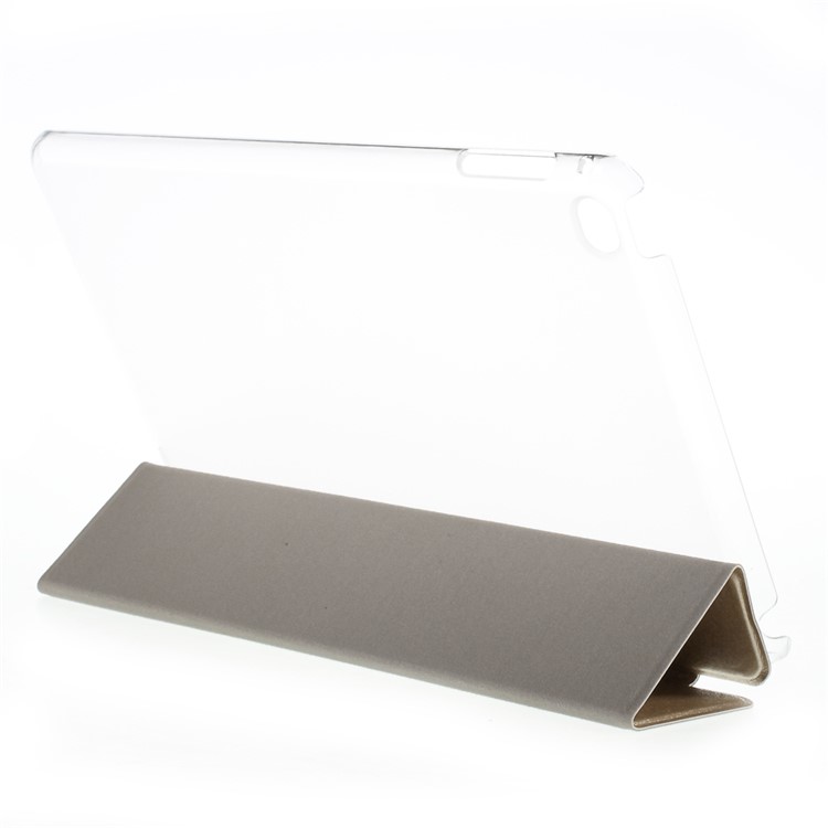 For iPad mini 4 Tri-Fold Stand Smart Leather Case Silk Texture - Champagne-4