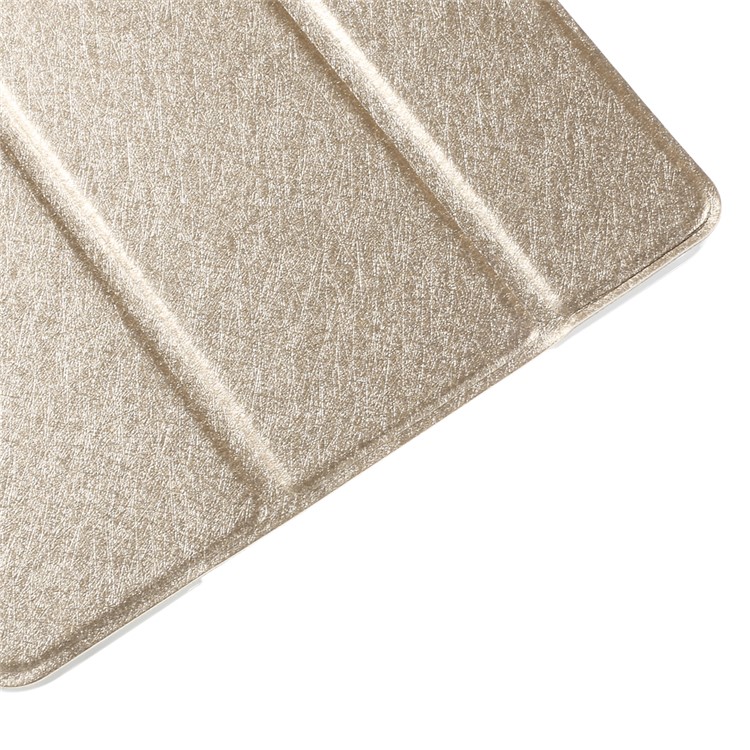 For iPad mini 4 Tri-Fold Stand Smart Leather Case Silk Texture - Champagne-7