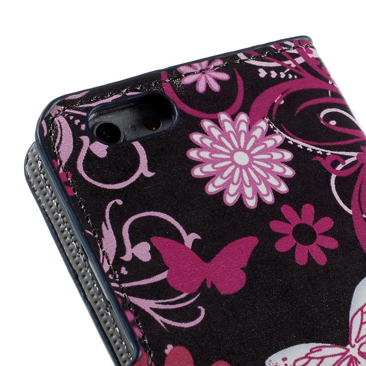 Carteira Leather Stand Cover para iPhone 6s-borboleta flor-10
