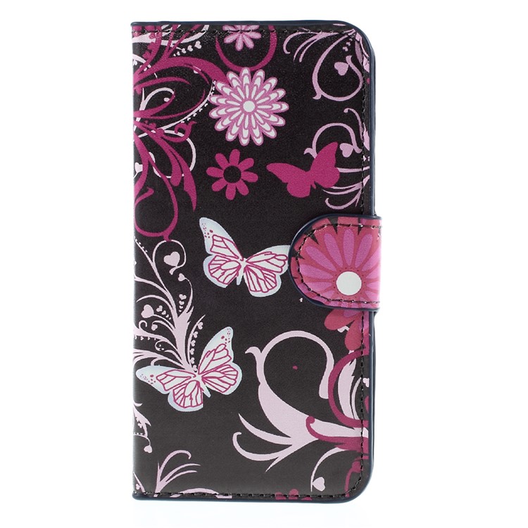 Carteira Leather Stand Cover para iPhone 6s-borboleta flor-3