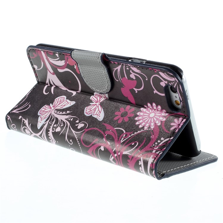 Carteira Leather Stand Cover para iPhone 6s-borboleta flor-5