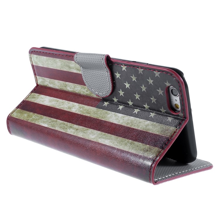 PU Leather Wallet Case for iPhone 6s - Retro American Flag-5