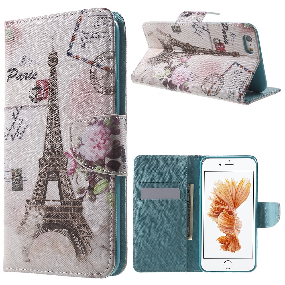 Patterned Wallet Leather Stand Case for iPhone 6s / 6 4.7 inch - Eiffel Tower and Flower-1