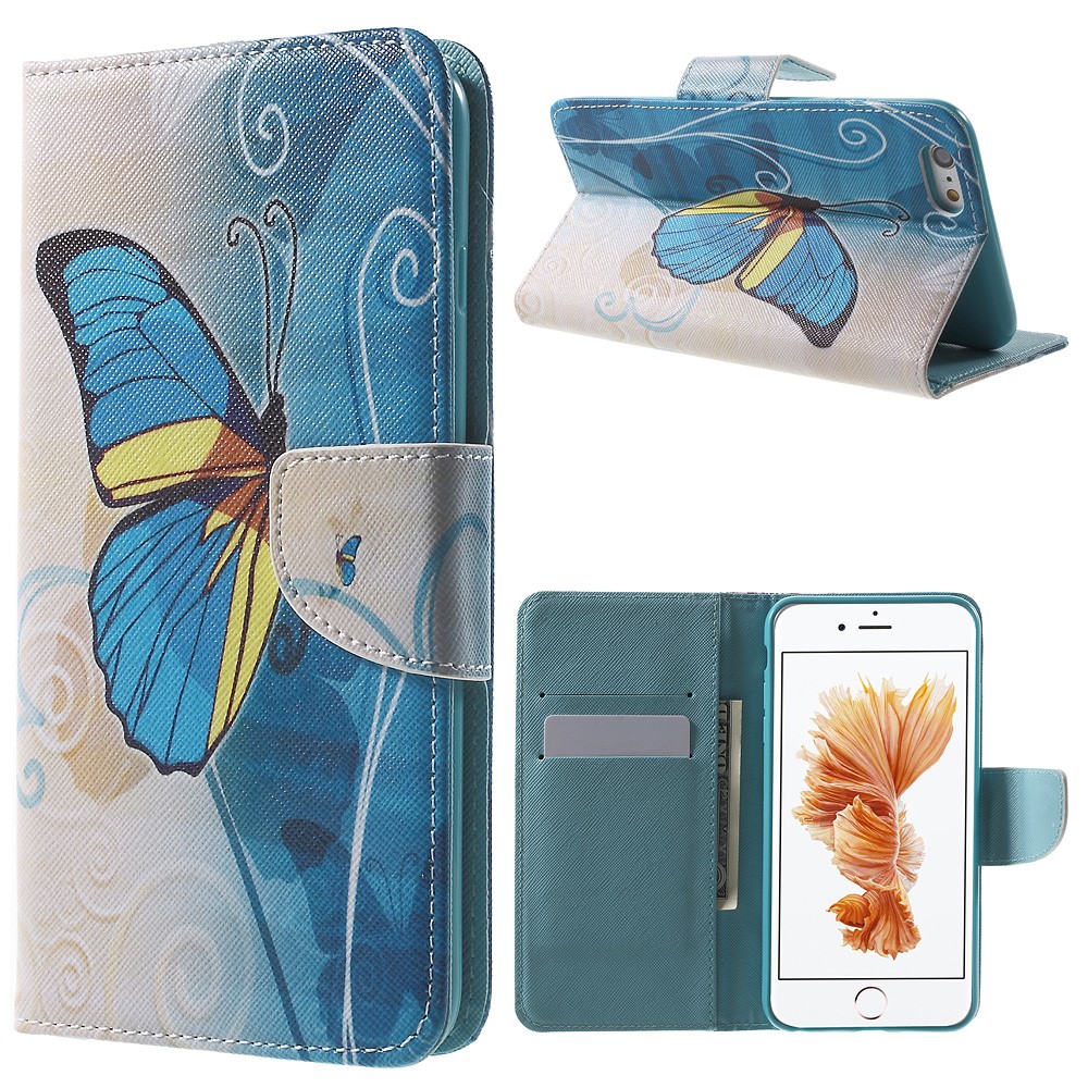 Patterned Wallet Leather Stand Cover for iPhone 6s / 6 4.7 inch - Blue Butterfly-1