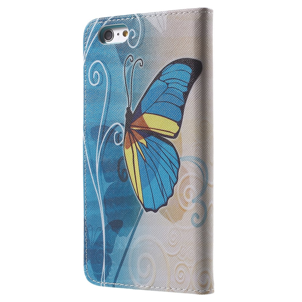 Patterned Wallet Leather Stand Cover for iPhone 6s / 6 4.7 inch - Blue Butterfly-2