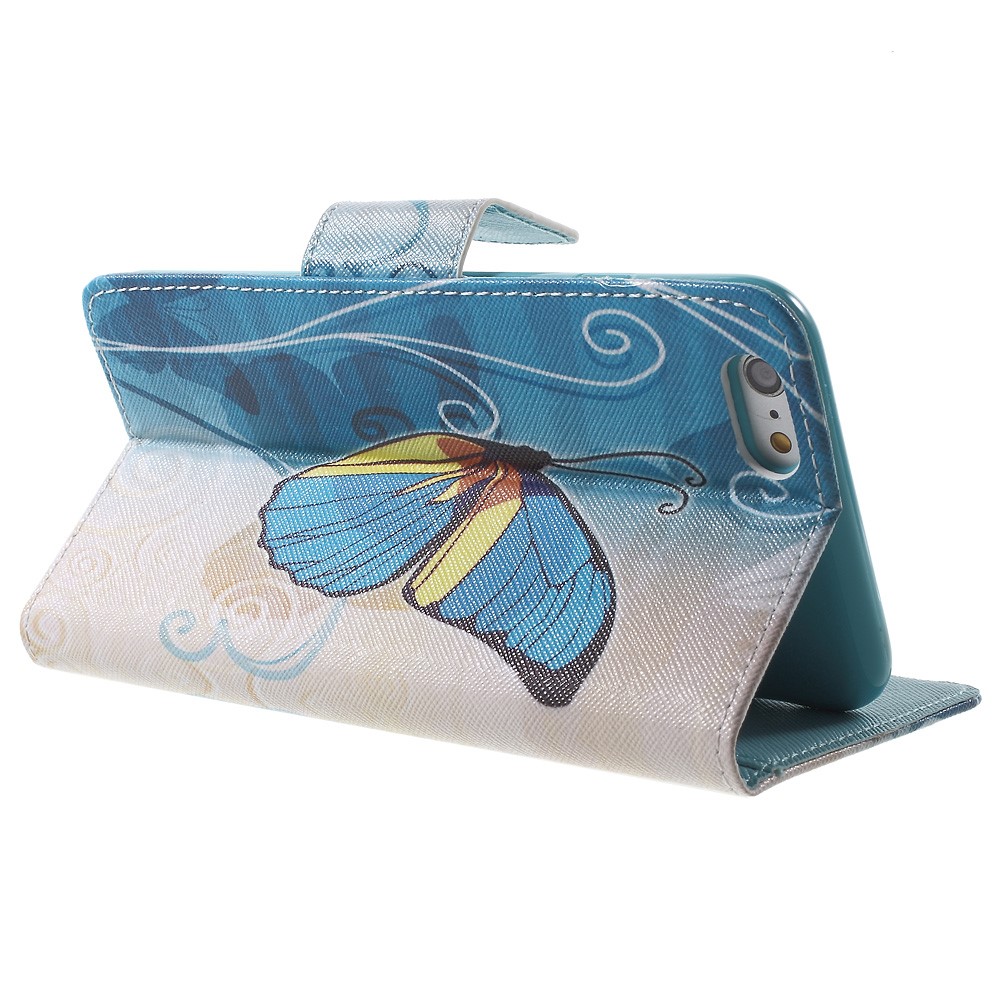 Patterned Wallet Leather Stand Cover for iPhone 6s / 6 4.7 inch - Blue Butterfly-4