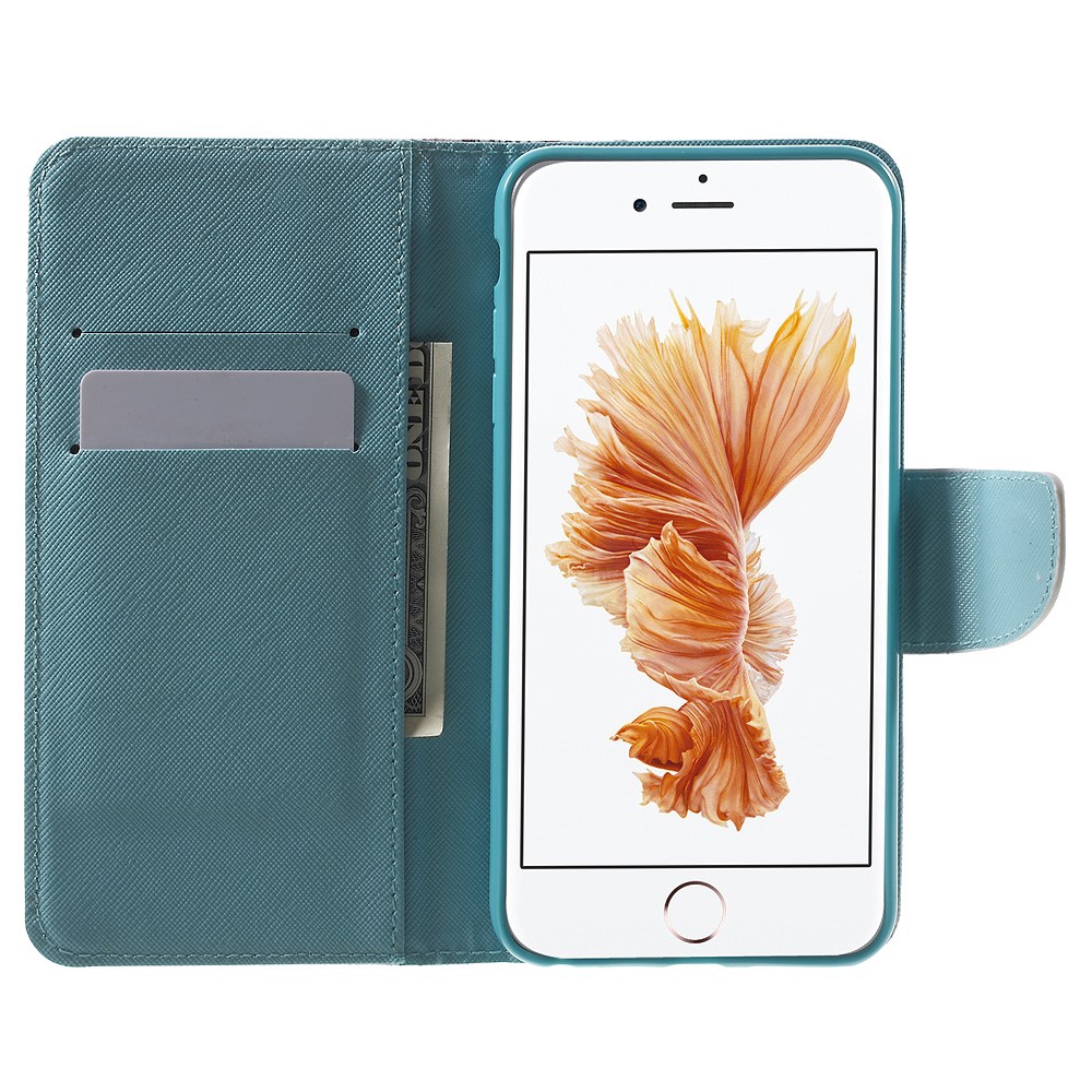 Patterned Wallet Leather Stand Cover for iPhone 6s / 6 4.7 inch - Blue Butterfly-5