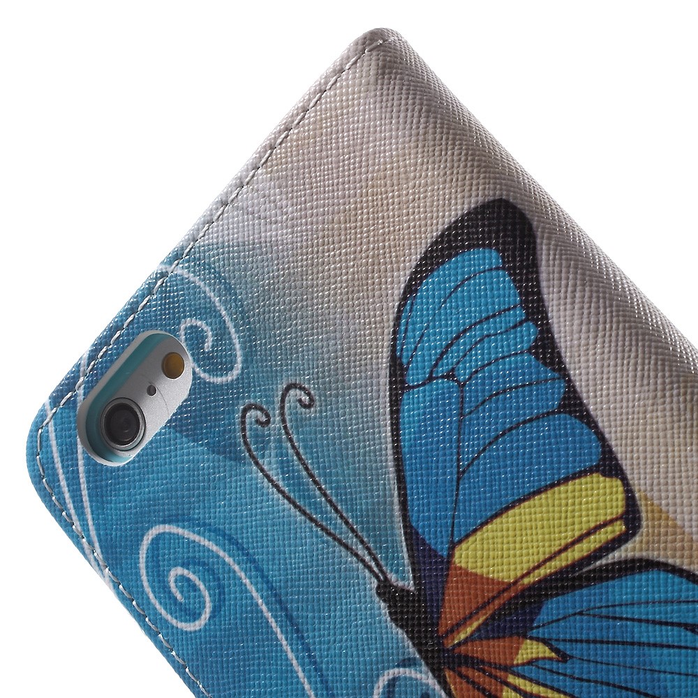 Patterned Wallet Leather Stand Cover for iPhone 6s / 6 4.7 inch - Blue Butterfly-8