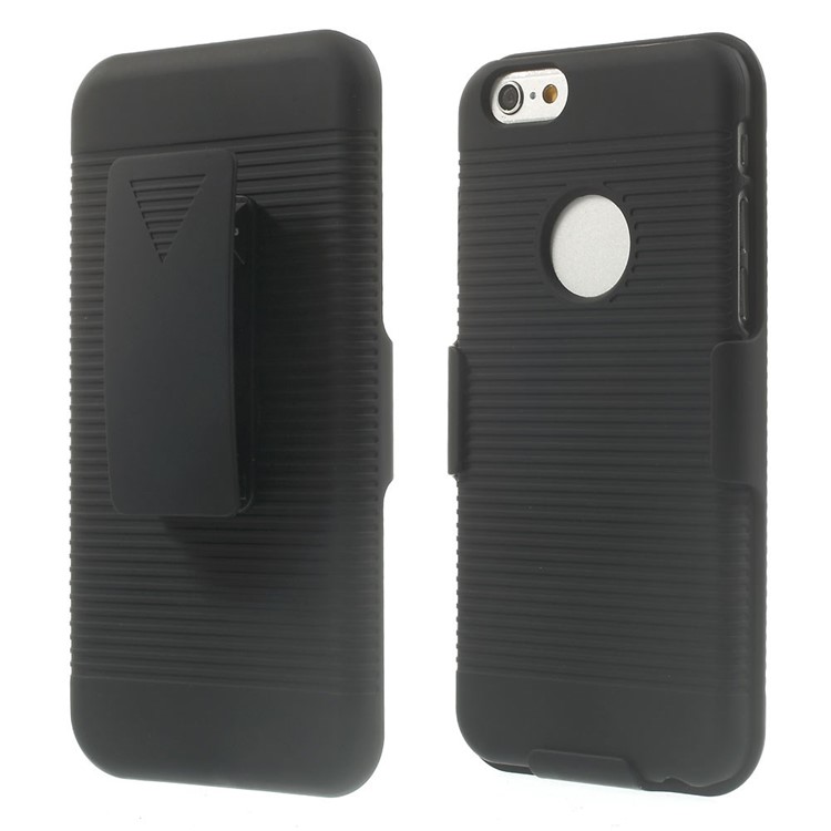 Anti-slip Stripe Slide Holster Case w/ Swivel Belt Clip Stand for iPhone 6s 6 - Black-1