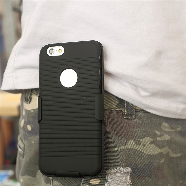 Anti-slip Stripe Slide Holster Case w/ Swivel Belt Clip Stand for iPhone 6s 6 - Black-7