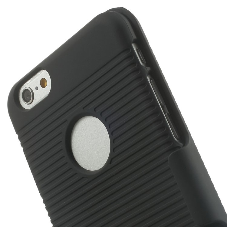Anti-slip Stripe Slide Holster Case w/ Swivel Belt Clip Stand for iPhone 6s 6 - Black-8