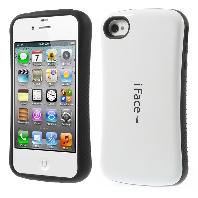 IFACE MALL Anti-slip Glossy PC + TPU Hybrid Case for iPhone 4 s 4 - White-1